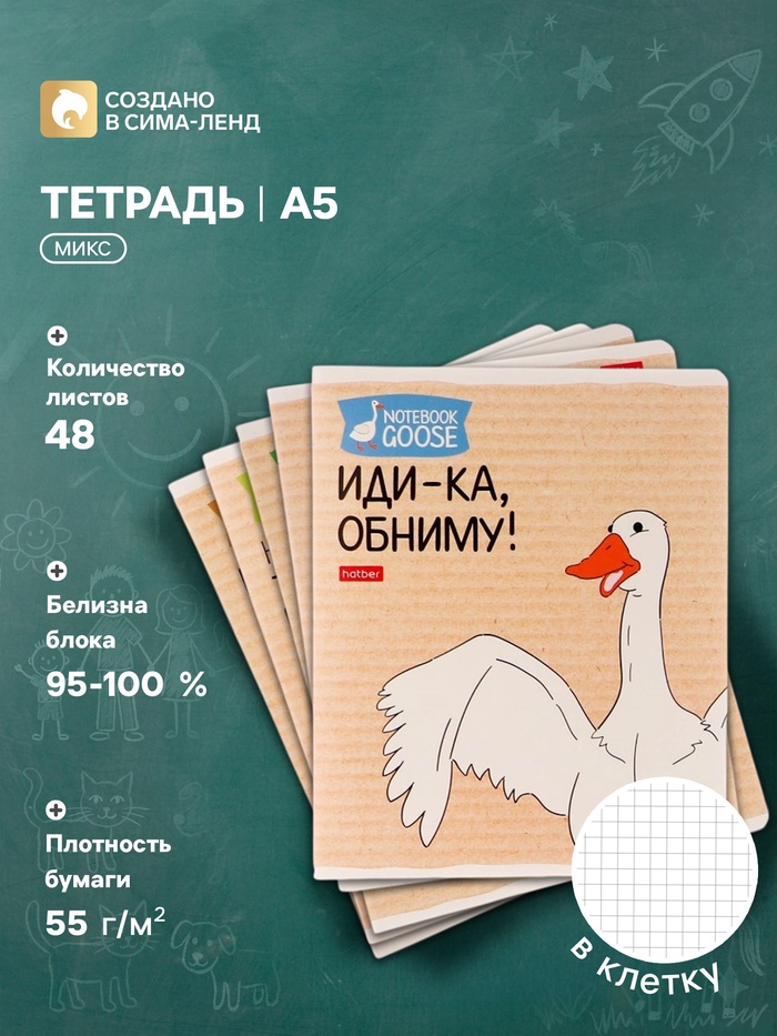 Тетрадь 48 листов в клетку «Гусь-веселюсь №2», обложка мелованный картон, МИКС - Фото 1