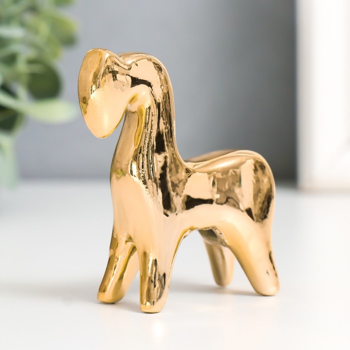 Сувенир керамика "Лошадка с опущенной головой" золото 2,5х6,5х7 см
