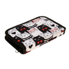 Пенал школьный с наполнением Calligrata «Котики», 13×19.5 см, на молнии, 1 отделение, ткань, чёрно-белый