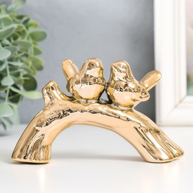 Сувенир керамика "Два воробышка на коряге" золото 12,7х5х7,5 см