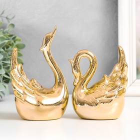 Сувенир керамика "Два лебедя - любовь" золото набор 2 шт 9,2х8х8,3 8х7,2х12,5 см