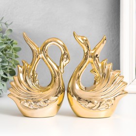 Сувенир керамика "Два лебедя - верность" золото набор 2 шт 14х11х5,8 9,5х5,5х13,5 см
