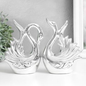 Сувенир керамика "Два лебедя - верность" серебро набор 2 шт 14х11х5,8 9,5х5,5х13,5 см