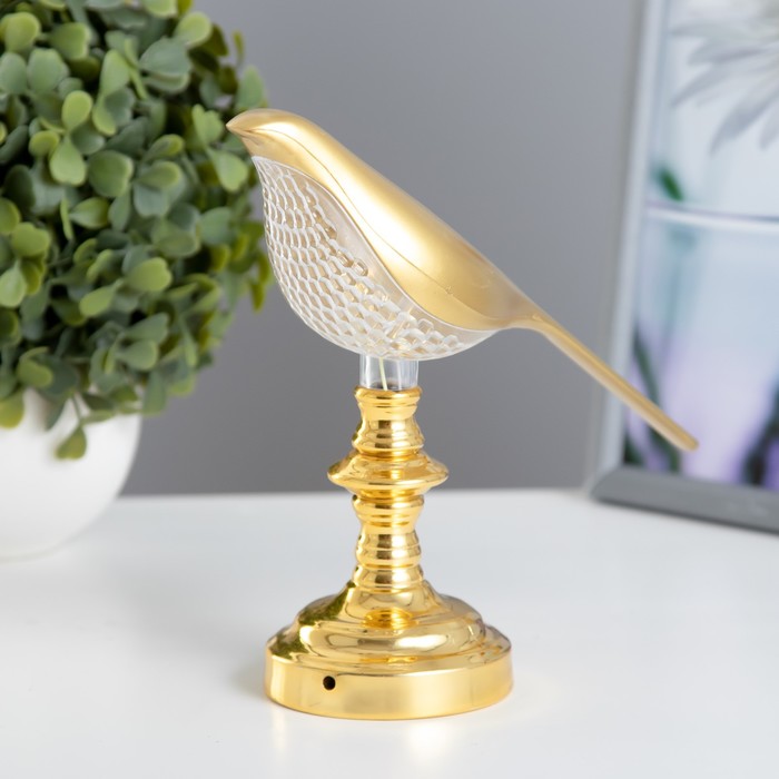 Фигурка светящаяся RISALUX «Соловей», LED-ночник, 3 Вт, 4000 К, от батареек 2×АА, золото, 21×6×17 см - Фото 1