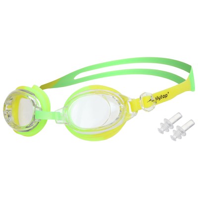 Очки для плавания детские ONLYTOP, беруши, цвет салатовый/жёлтый