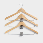 Плечики - вешалки для брюк и юбок Доляна, 45×27 см, 3 шт., с зажимами, сорт С, широкие плечики, дерево - Фото 8