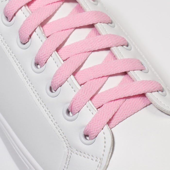 Шнурки для обуви, пара, плоские, 8 мм, 120 см, цвет розовый - Фото 1