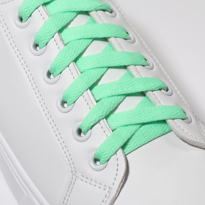 Шнурки для обуви, пара, плоские, 8 мм, 120 см, цвет мятный - Фото 1