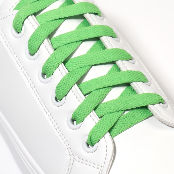 Шнурки для обуви, пара, плоские, 8 мм, 120 см, цвет зелёный - Фото 1