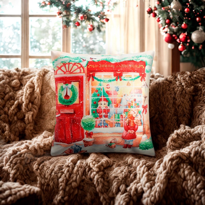 Наволочка декоративная новогодняя «Этель. Зимние радости», 40×40 см, велюр - Фото 1