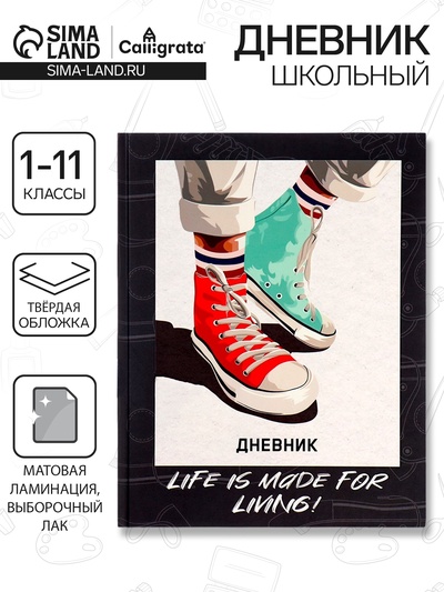 Дневник школьный для 1-11 классов, «Кеды зелено-красные», твёрдая обложка 7БЦ, матовая ламинация, выборочный лак, 40 листов