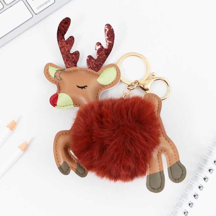 Брелок-пушистик новогодний «Олень» - Фото 1