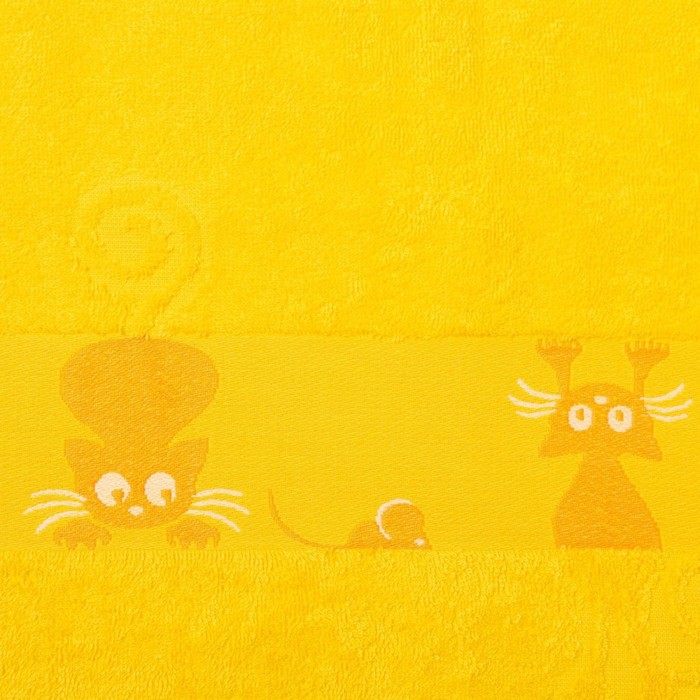 Полотенце махровое с бордюром Кошки, цвет жёлтый, размер 50х90см 380г/м 100% хлопок - фото 1909146930