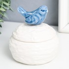 Шкатулка керамика "Синяя птичка на гнезде" белая 9х9х10 см - фото 10396962
