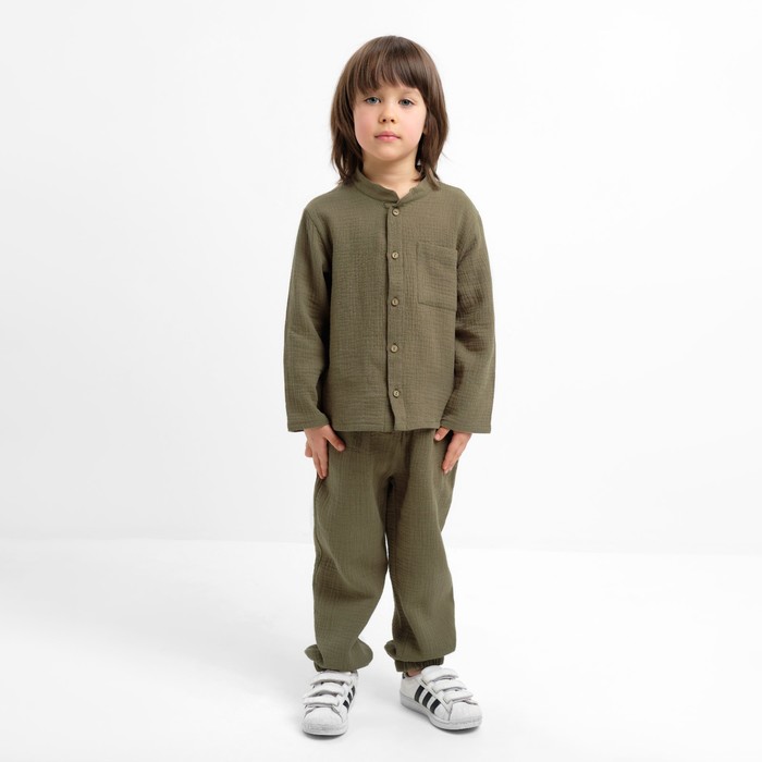 Костюм (рубашка и брюки) детский KAFTAN «Муслин», размер 32 (110-116 см), хаки - Фото 1