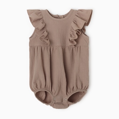 Боди для девочки с рюшей «Крошка Я. Муслин», рост 80-86 см, бежевое