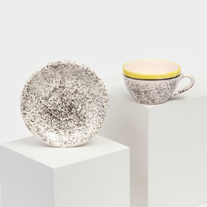 Чайная пара керамическая "Персия", 200 мл, жёлтая, 2 предмета, 1 сорт, Иран - Фото 1