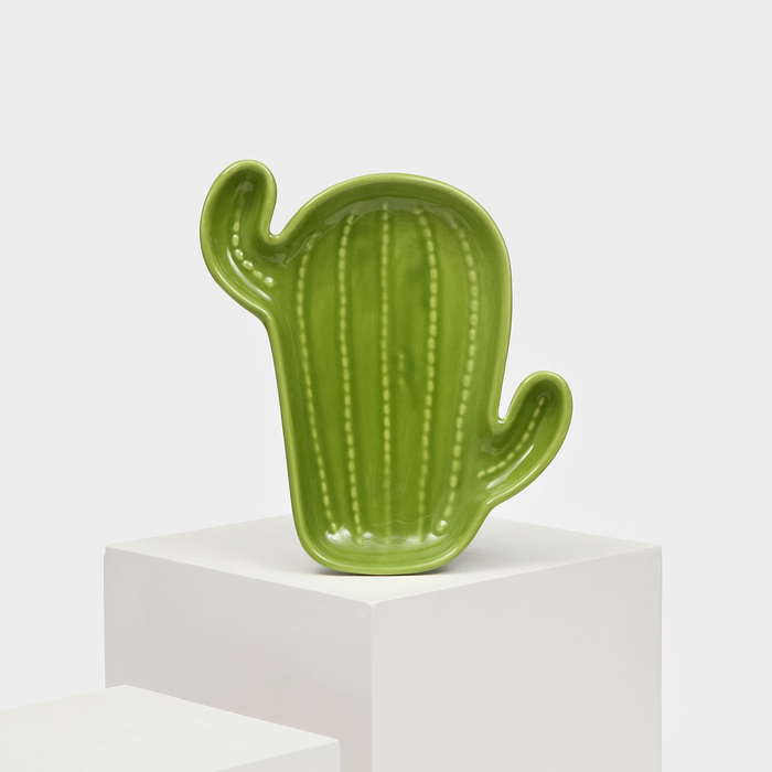 Тарелка керамическая "Кактус", 20х18 см, зелёная, 1 сорт, Иран - фото 1907686808
