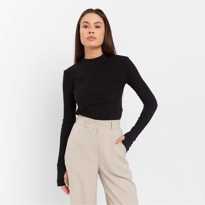 Лонгслив с декоративным швом женский MIST, размер 42, чёрный