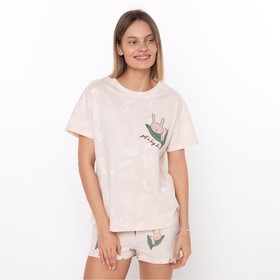 Комплект женский домашний (футболка/шорты), цвет бежевый, размер 48