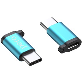 Адаптер PERO AD01, Type-C  - microUSB, металл, голубой