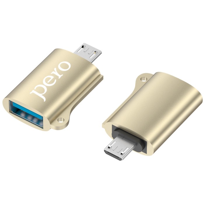 Адаптер OTG PERO AD02, microUSB  - USB, металл, золотистый