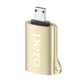 

Адаптер OTG PERO AD02, microUSB - USB, металл, золотистый