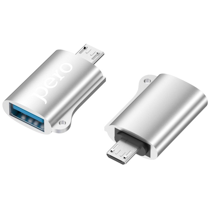 Адаптер OTG PERO AD02, microUSB - USB, металл, серебристый