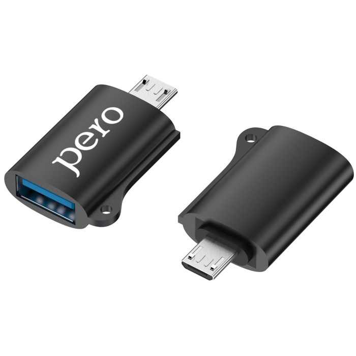 Адаптер OTG PERO AD02, microUSB - USB, металл, черный