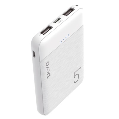 Внешний аккумулятор PERO PB01, 5000 мАч, 2 USB, 2.1 А, индикатор, белый