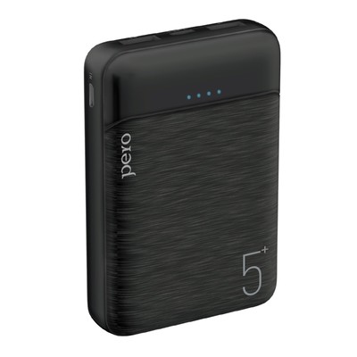 Внешний аккумулятор PERO PB01, 5000 мАч, 2 USB, 2.1 А, индикатор, чёрный