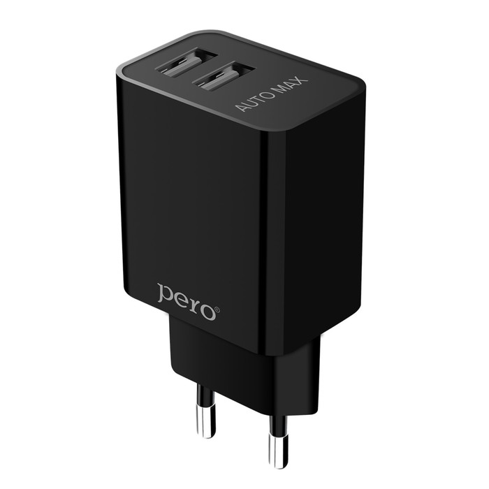 Сетевое зарядное устройство PERO TC02 AUTO MAX, 2 USB, 2.1 A, регуляция тока, черное