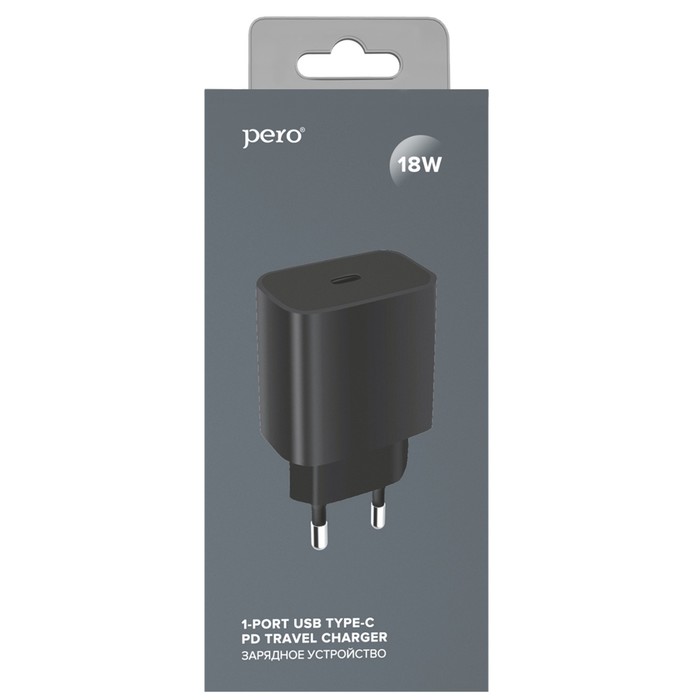 Сетевое зарядное устройство PERO TC03, USB Type-C, 3 А, 18W, быстрая зарядка, черное - фото 51461683