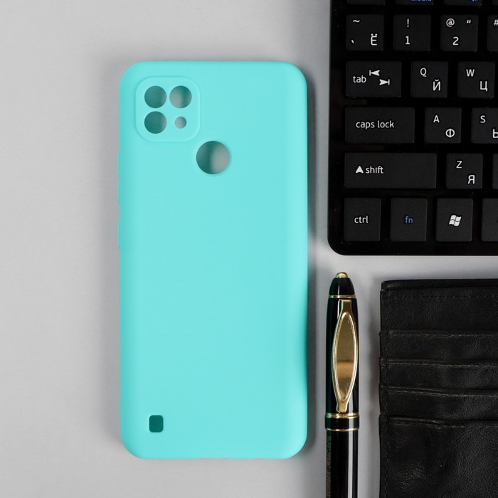 Чехол PERO, для телефона Realme C21, силиконовый, бирюзовый - Фото 1