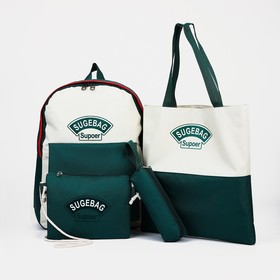 Рюкзак на молнии, наружный карман, набор шопер, сумка, цвет зелёный