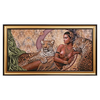 Гобеленовая картина"Девушка и леопарды"  46х87 см