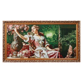 Гобеленовая картина "Девушка в кресле и розы" 58х108 см