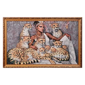 Гобеленовая картина "Семейство леопардов и царица" 55х85 см