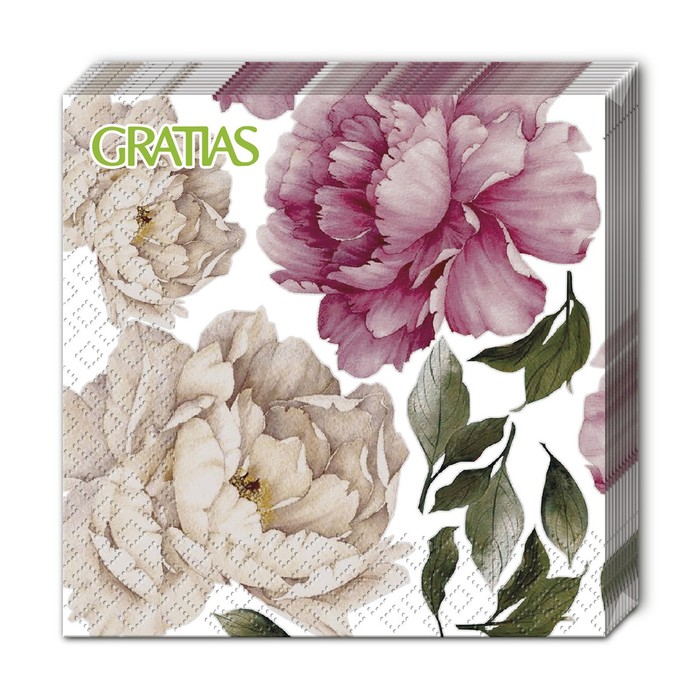 Салфетки бумажные Gratias «Роскошные пионы», 20 шт, 33 × 33 см