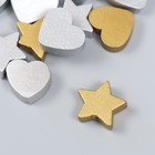 Набор бусин для творчества дерево "Звёзды и сердца" н-р 20 шт золот., сереб. 2х2х0,5 см - фото 22140260