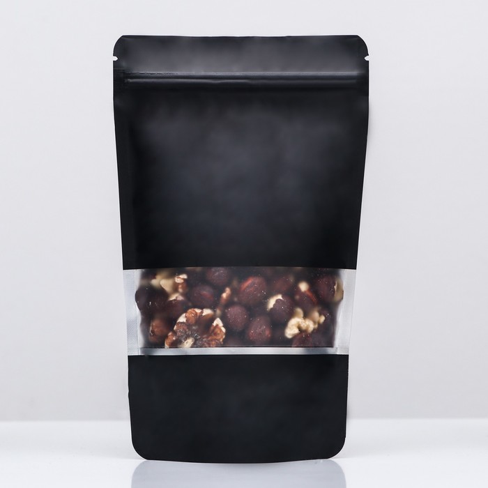 Пакет дой-пак, матовый, чёрный с окном, 12×20×4 см - Фото 1