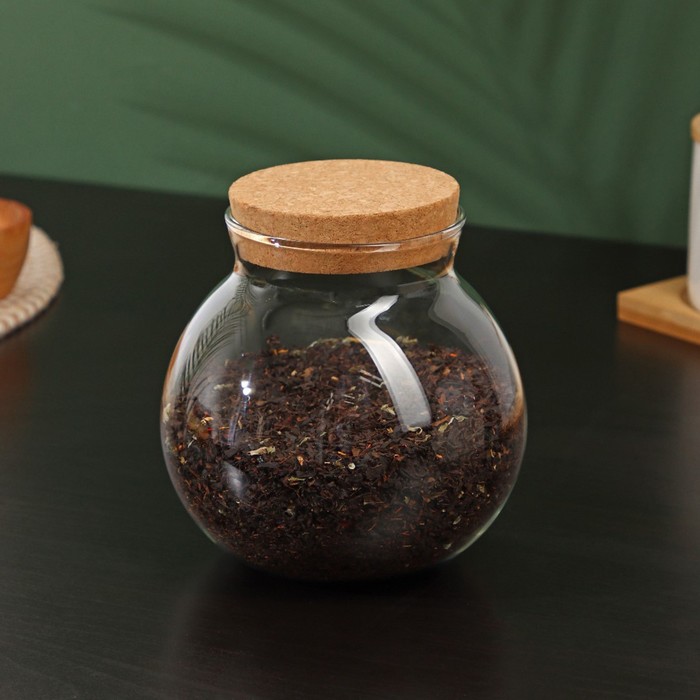 Банка стеклянная для хранения сыпучих продуктов «Бабл», 1 л, 12,5×14 см, с пробковой крышкой - Фото 1