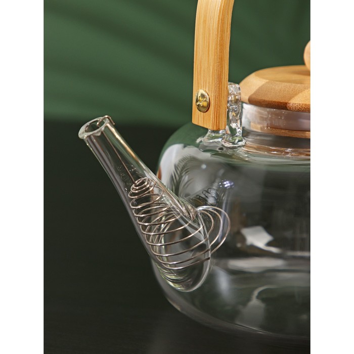 Чайник заварочный стеклянный с бамбуковой крышкой и металлическим фильтром BellaTenero «Эко. Бабл», 1,2 л, 20×15×19 см - фото 1928143200