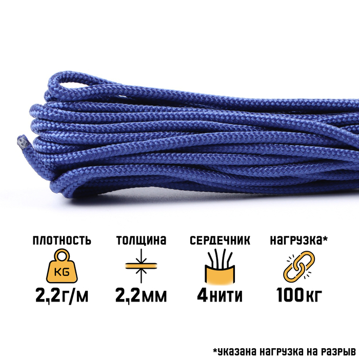 Паракорд 275 «Мастер К», d=2.2 мм, 10 м, нейлон, балтика - Фото 1
