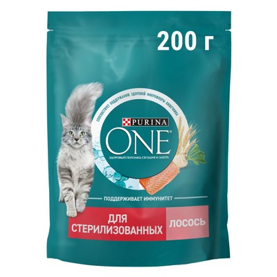 Сухой корм Purina one для стерилизованных кошек, лосось/пшеница, 200 г