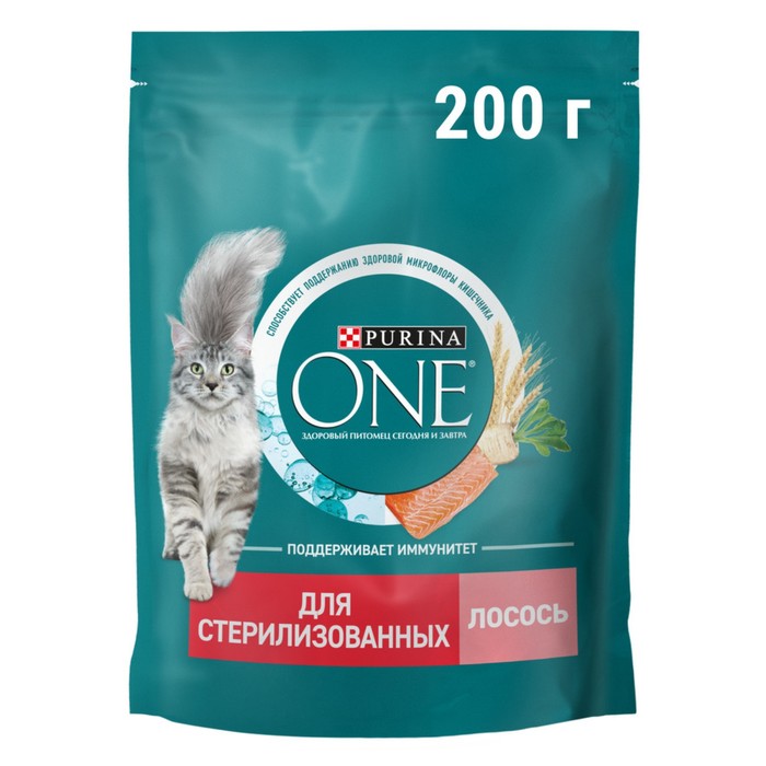 Сухой корм Purina one для стерилизованных кошек, лосось/пшеница, 200 г - Фото 1