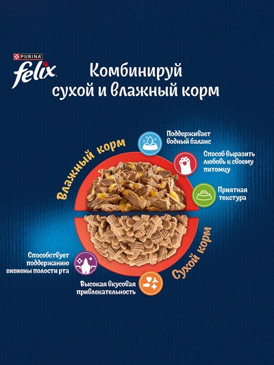 Сухой корм Felix «Двойная вкуснятина» для кошек, говядина, 3 кг