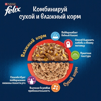 Сухой корм Felix «Двойная вкуснятина» для кошек, мясо, 1.3 кг