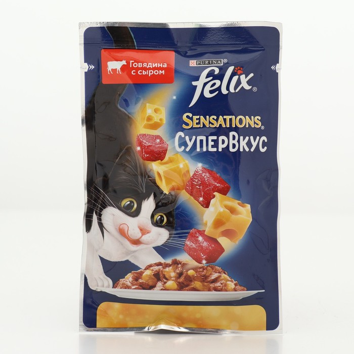 Влажный корм Felix Sensations для кошек говядина/сыр, 75 г - Фото 1