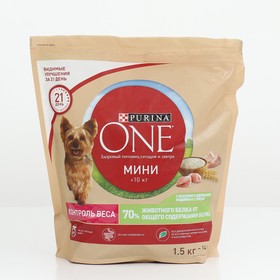 Сухой корм Purina One mini "Здоровый вес" для мелких пород, индейка/рис, 1,5 кг 9583162